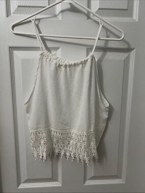 Amy Fashion Lace-Trim White Camisole Top